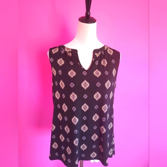 Dana Buchman Ladies Black & Gold Geometric Pattern Sleeveless Blouse (NWT!) - Picture 2 of 9
